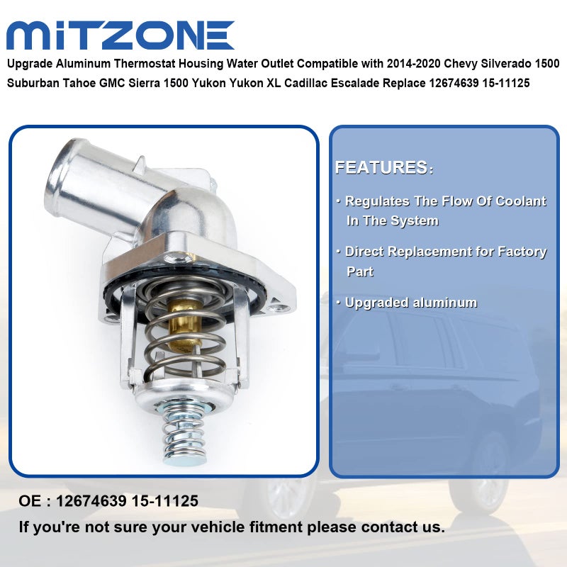MITZONE Upgrade Aluminum Thermostat Housing Water Outlet Compatible with 2014-2020 Chevy Silverado 1500 Suburban Tahoe GMC Sierra 1500 Yukon Yukon XL Cadillac Escalade Replace 12674639 15-11125 - Image 3